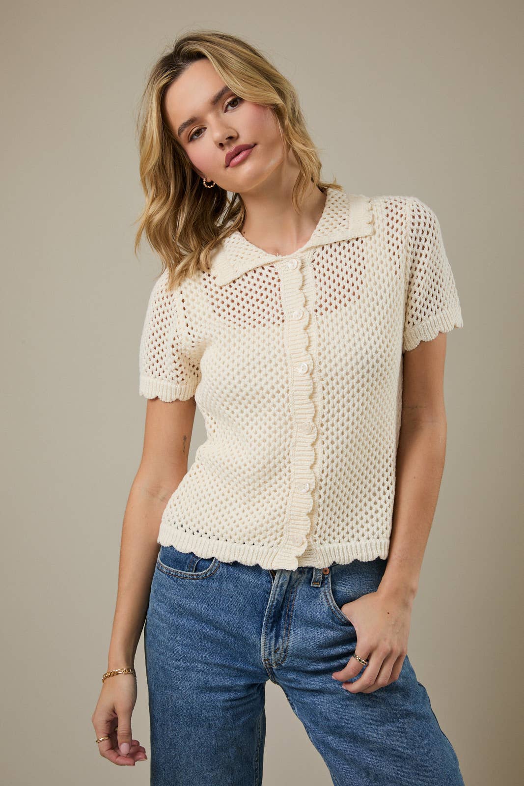 Sunday Edition | Collared Button Down Crochet T- Shirt
