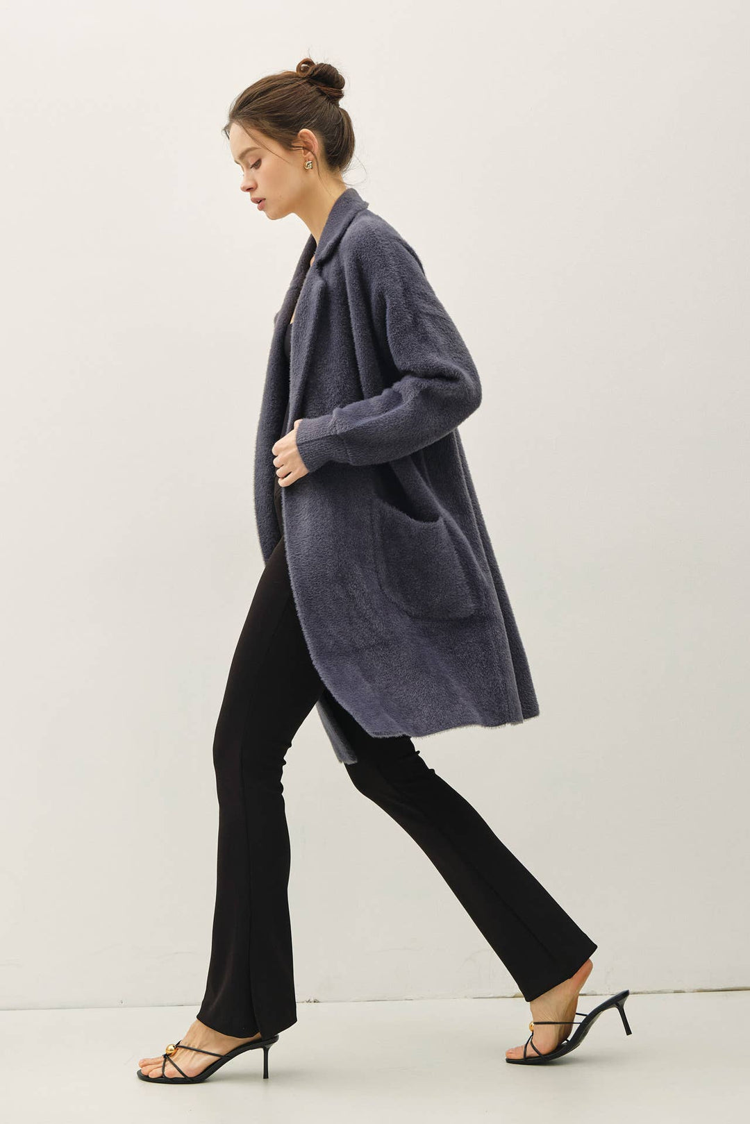 Be Cool | Long Fuzzy Notched Coatigan