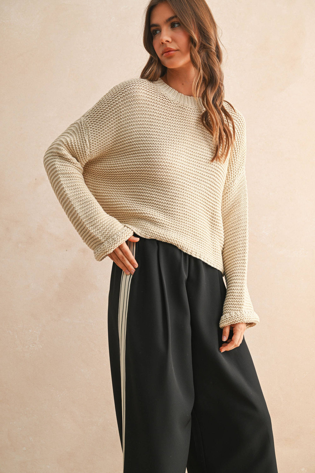 Miou Muse | Round Neck Sweater Top