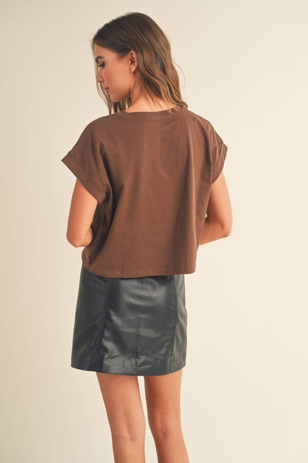 Miou Muse | Round Neck Cuffed Sleeve Top