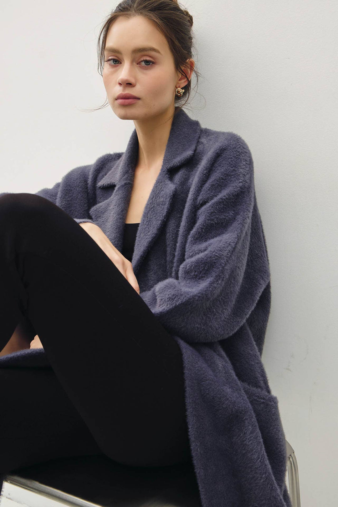 Be Cool | Long Fuzzy Notched Coatigan