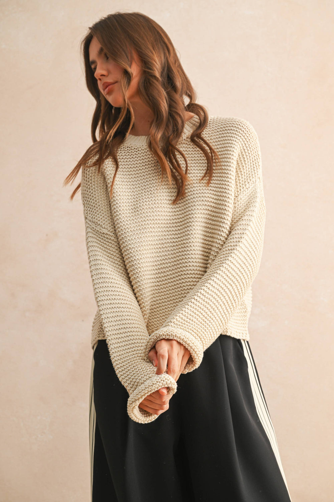 Miou Muse | Round Neck Sweater Top