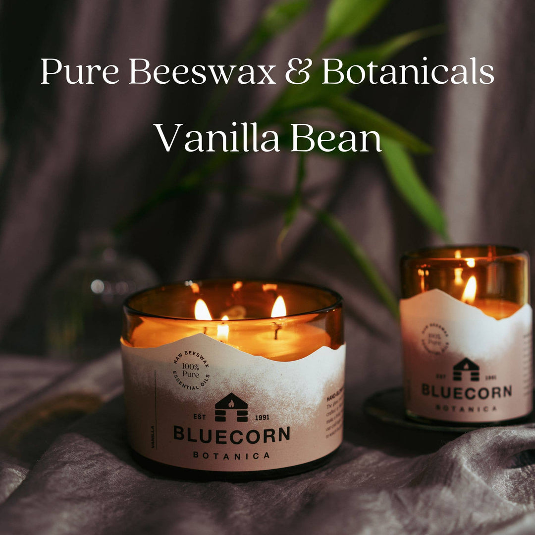 Bluecorn Candles | Scented Beeswax Candles - Pure Essential Oils - Blown Glass Holders