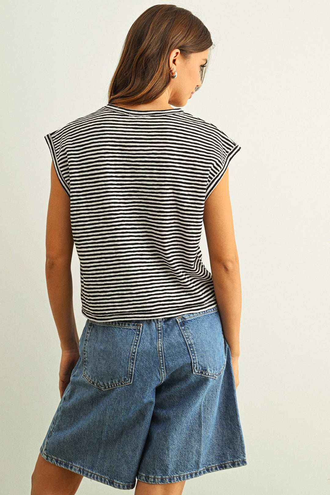 Miou Muse | Stripe Pattern Slub Top