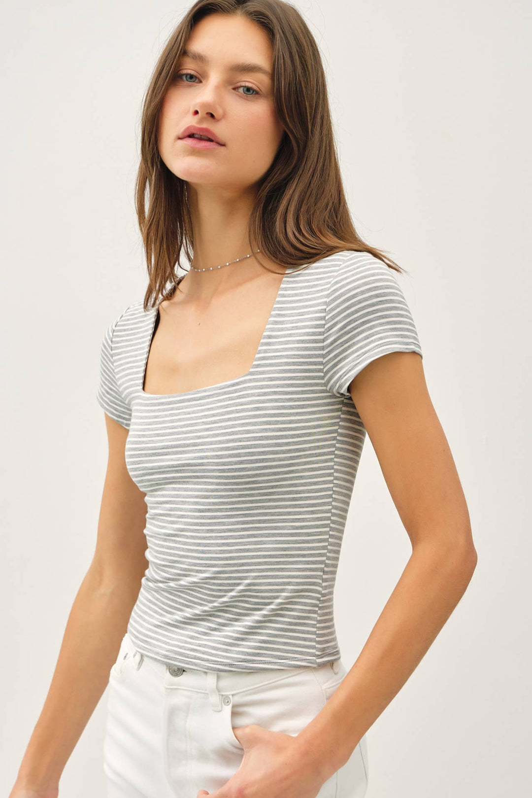 Be Cool | Ultra Soft Double Lined Striped Square Neck Top