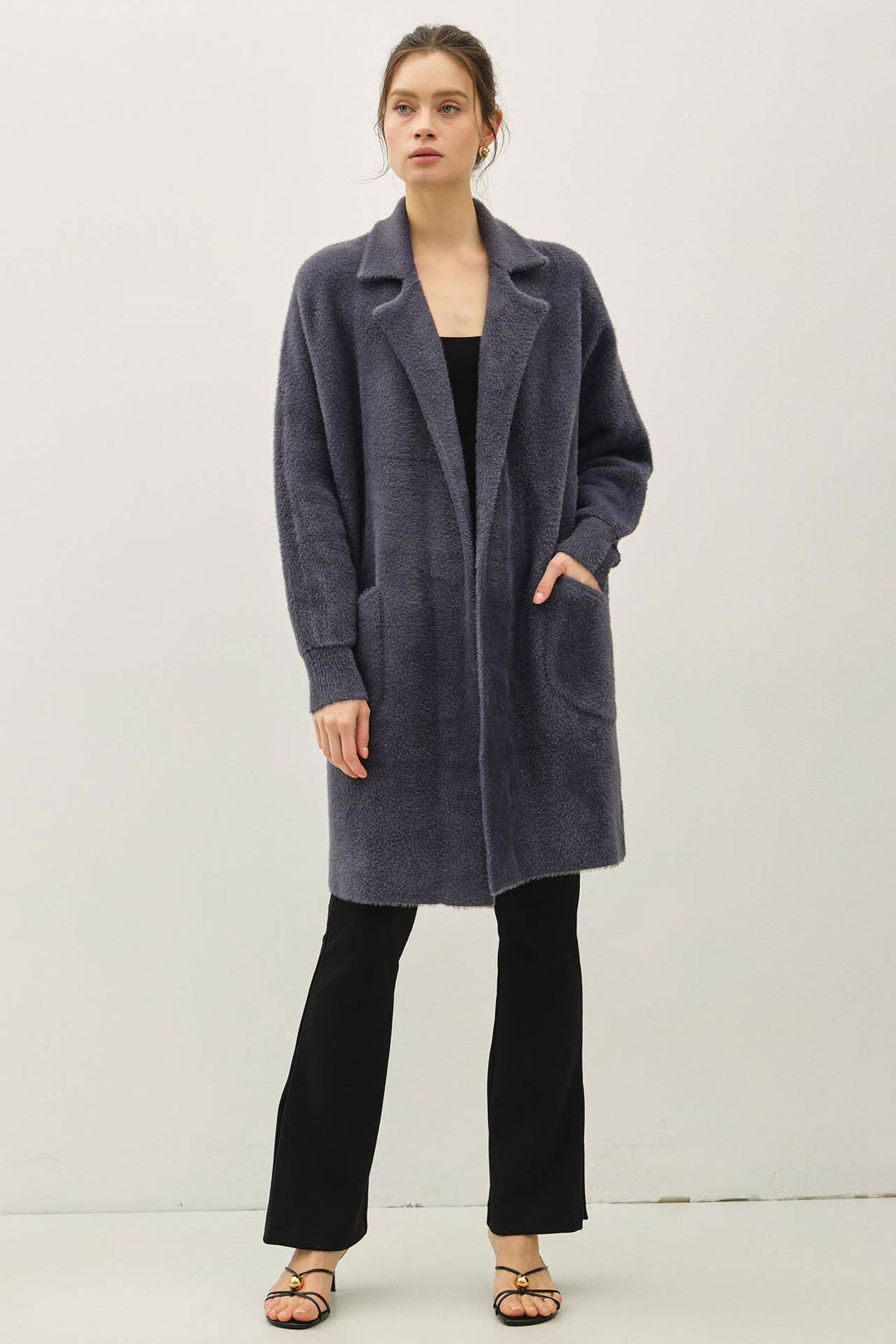 Be Cool | Long Fuzzy Notched Coatigan