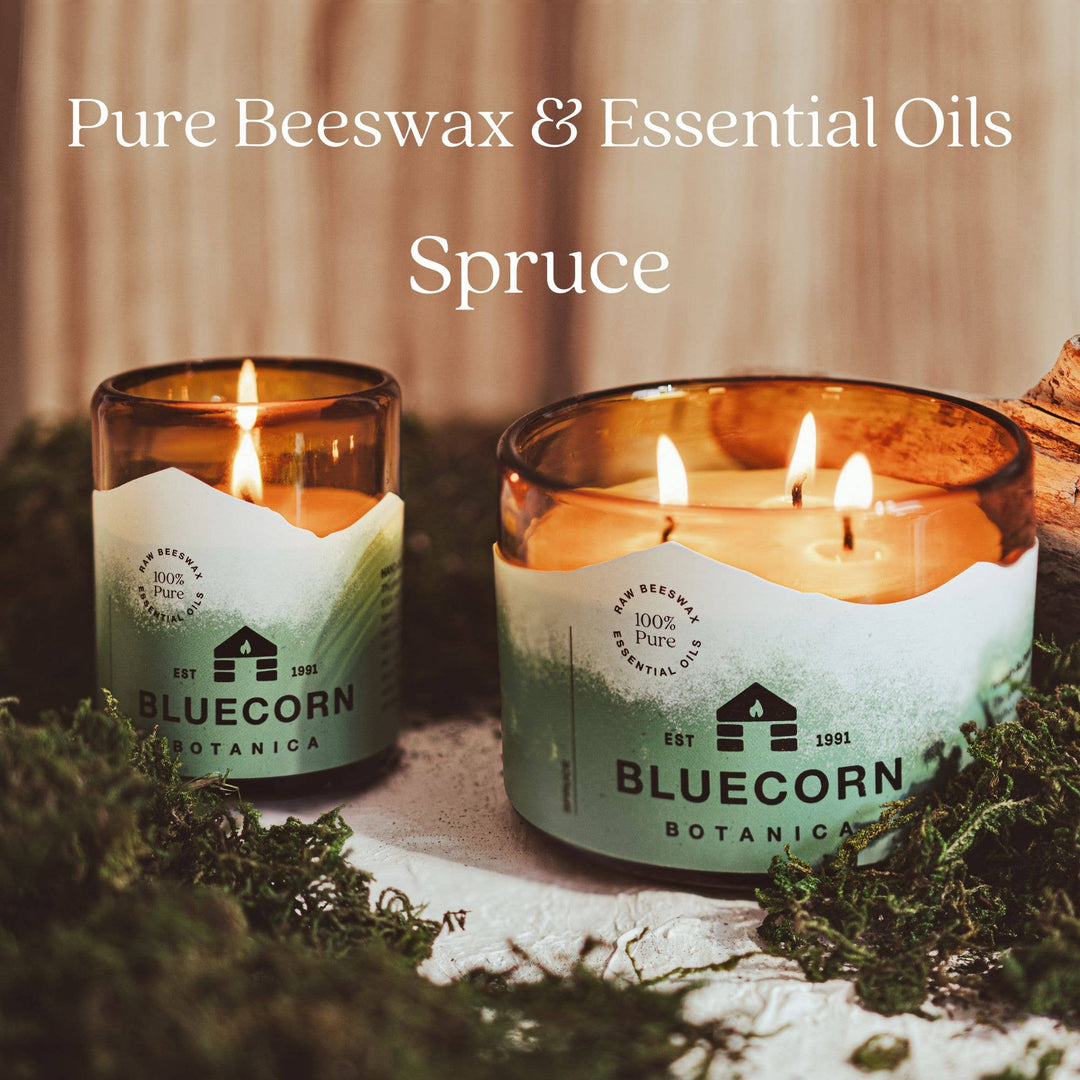 Bluecorn Candles | Scented Beeswax Candles - Pure Essential Oils - Blown Glass Holders