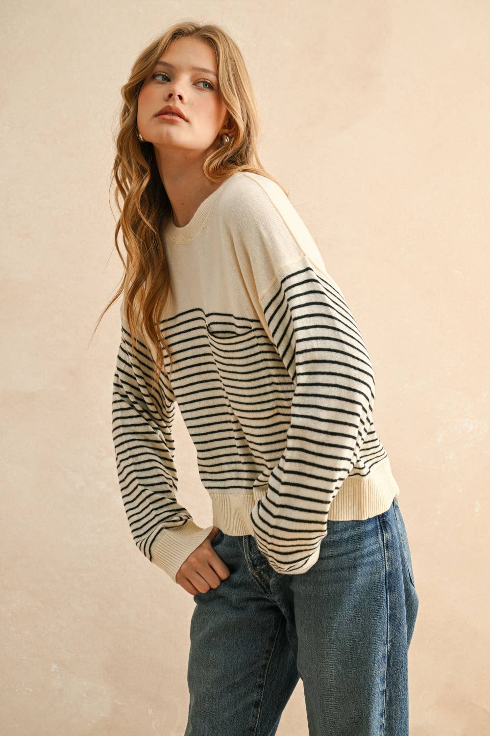 Miou Muse | Stripe Pattern Sweater Top