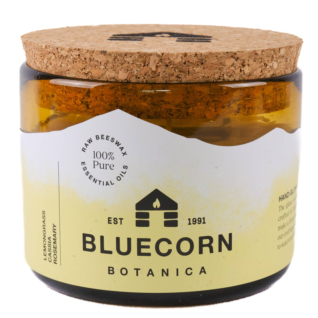 Bluecorn Candles | Scented Beeswax Candles - Pure Essential Oils - Blown Glass Holders