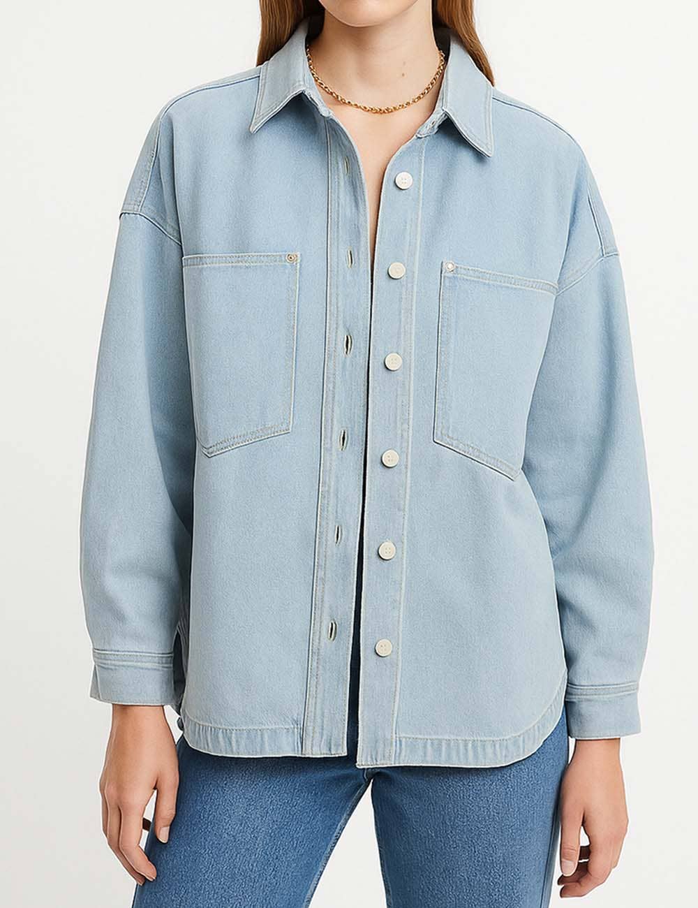 Sweetkama | Ladies Button-Up Pocket Denim Shacket