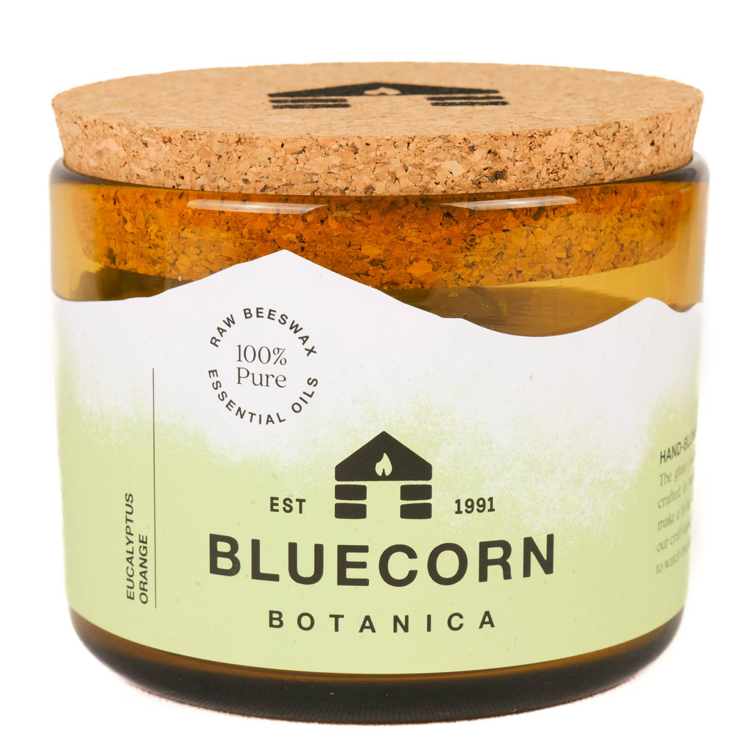 Bluecorn Candles | Scented Beeswax Candles - Pure Essential Oils - Blown Glass Holders