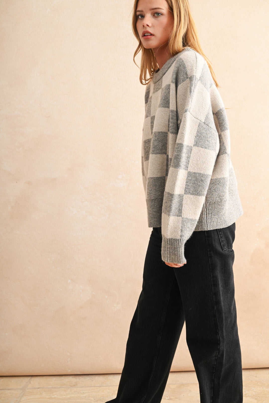 Miou Muse | Checker Pattern Sweater