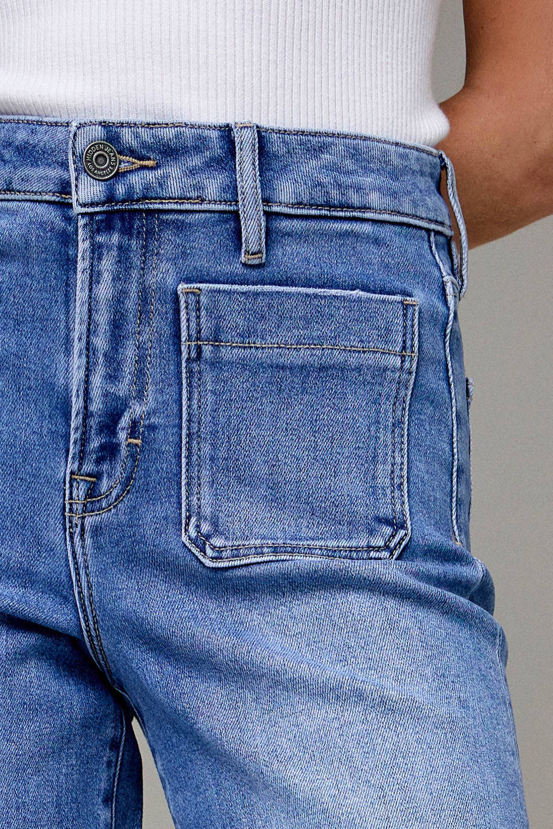 Hidden Jeans | Medium Wash Front Pocket Stretch Wide leg
