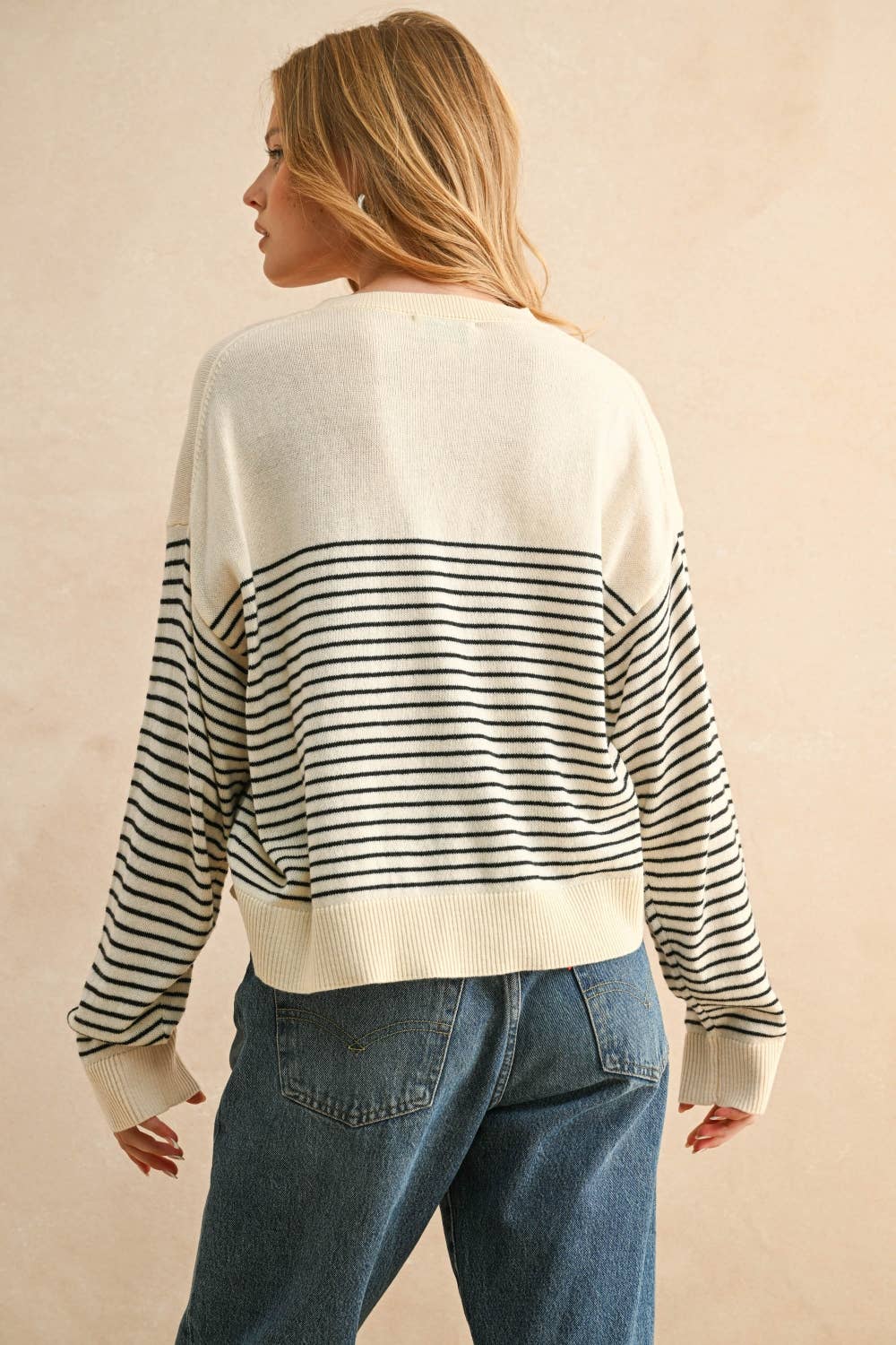 Miou Muse | Stripe Pattern Sweater Top
