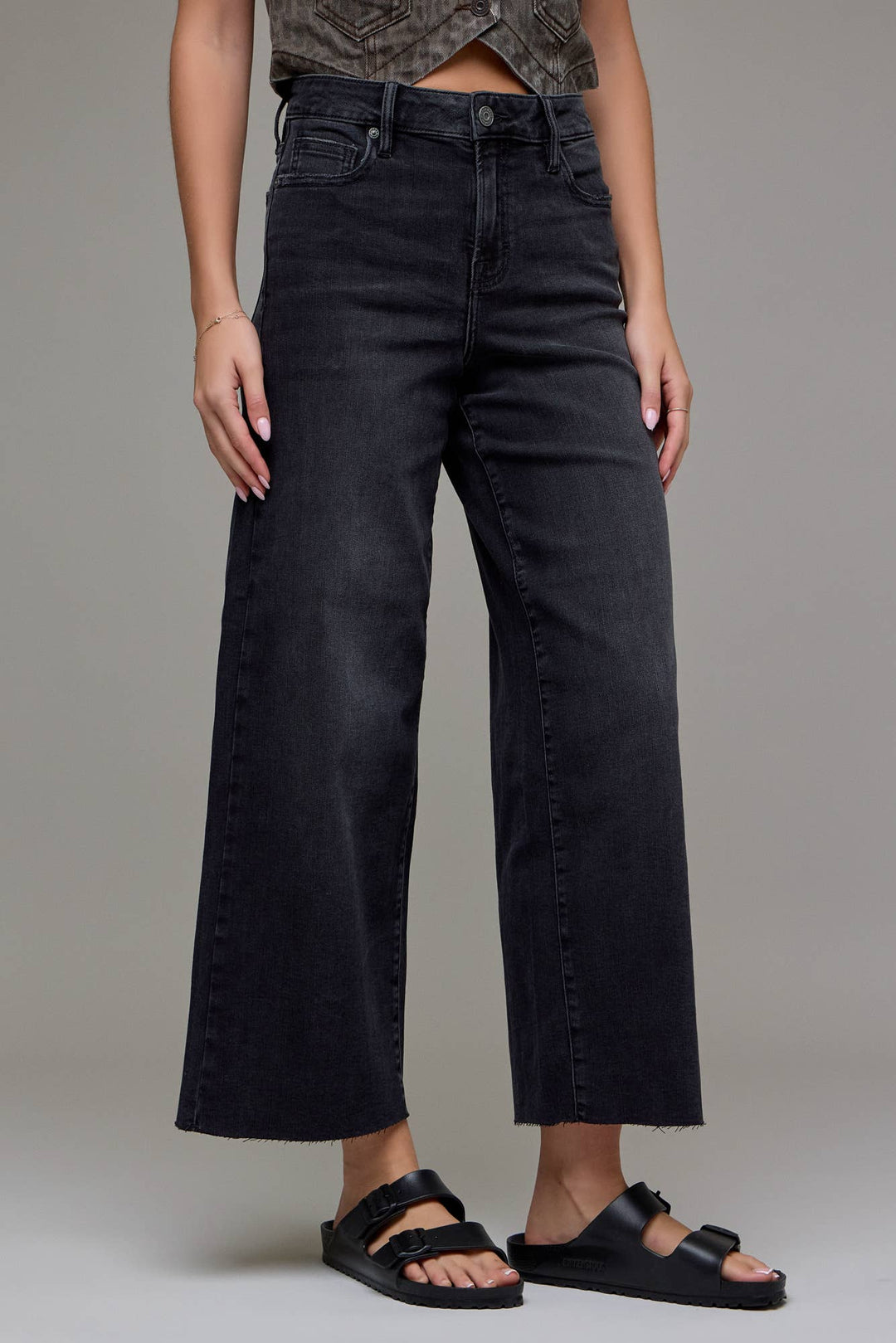 Hidden jeans | Black Clean Cropped Wide Leg