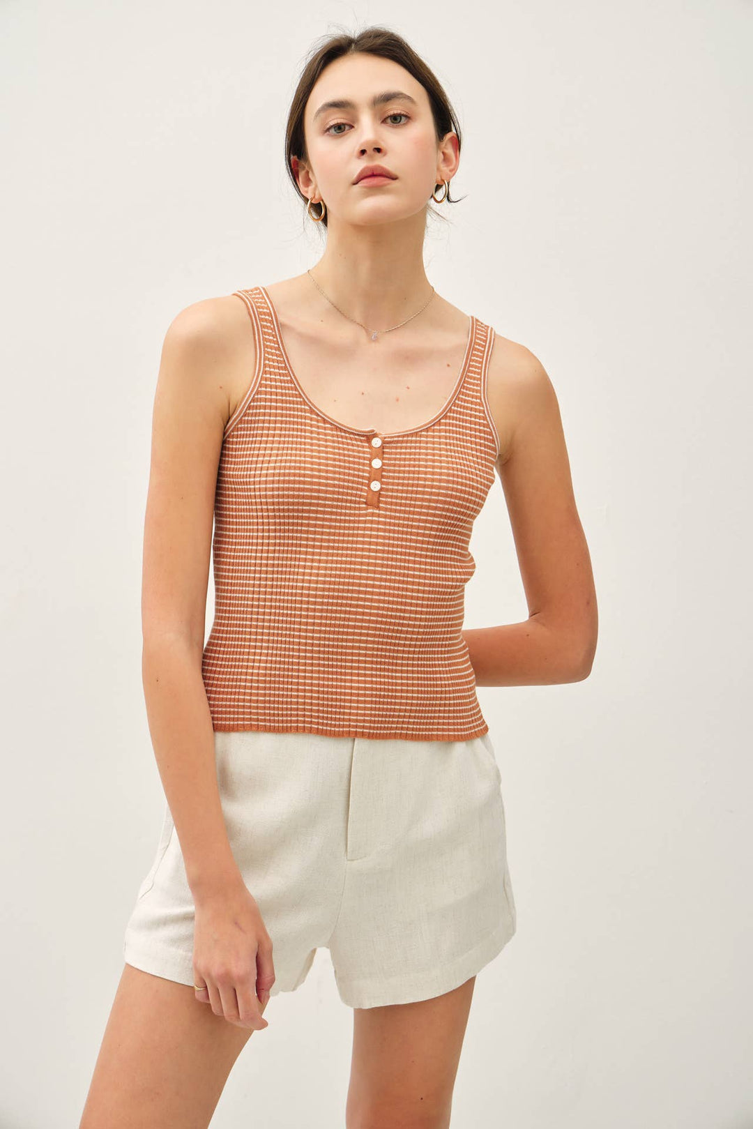 Be Cool | Lightweight striped scoop Neck Button Up Tank