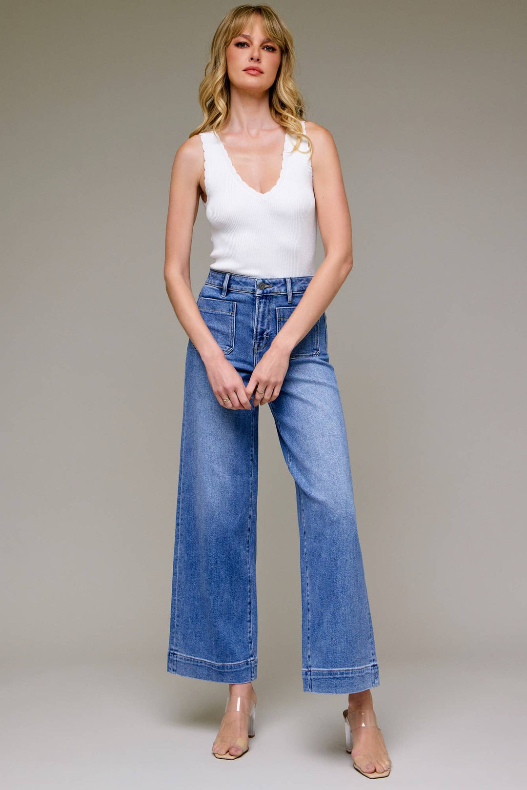 Hidden Jeans | Medium Wash Front Pocket Stretch Wide leg