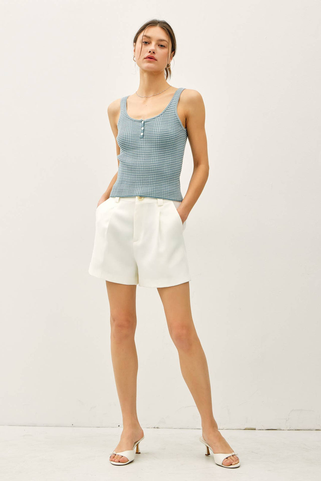 Be Cool | Lightweight striped scoop Neck Button Up Tank
