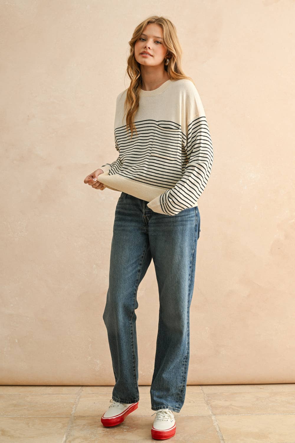 Miou Muse | Stripe Pattern Sweater Top