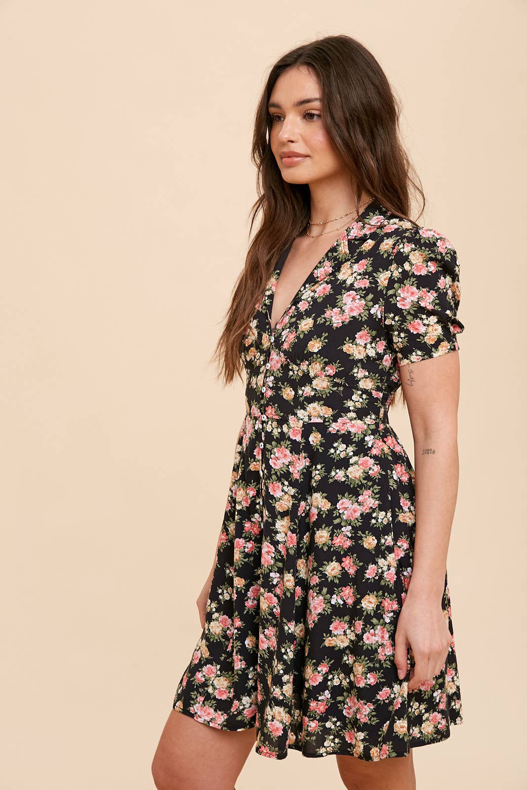 In Loom | Collard Button Down Floral Mini Dress