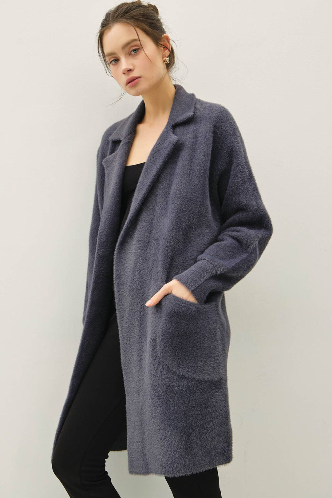 Be Cool | Long Fuzzy Notched Coatigan