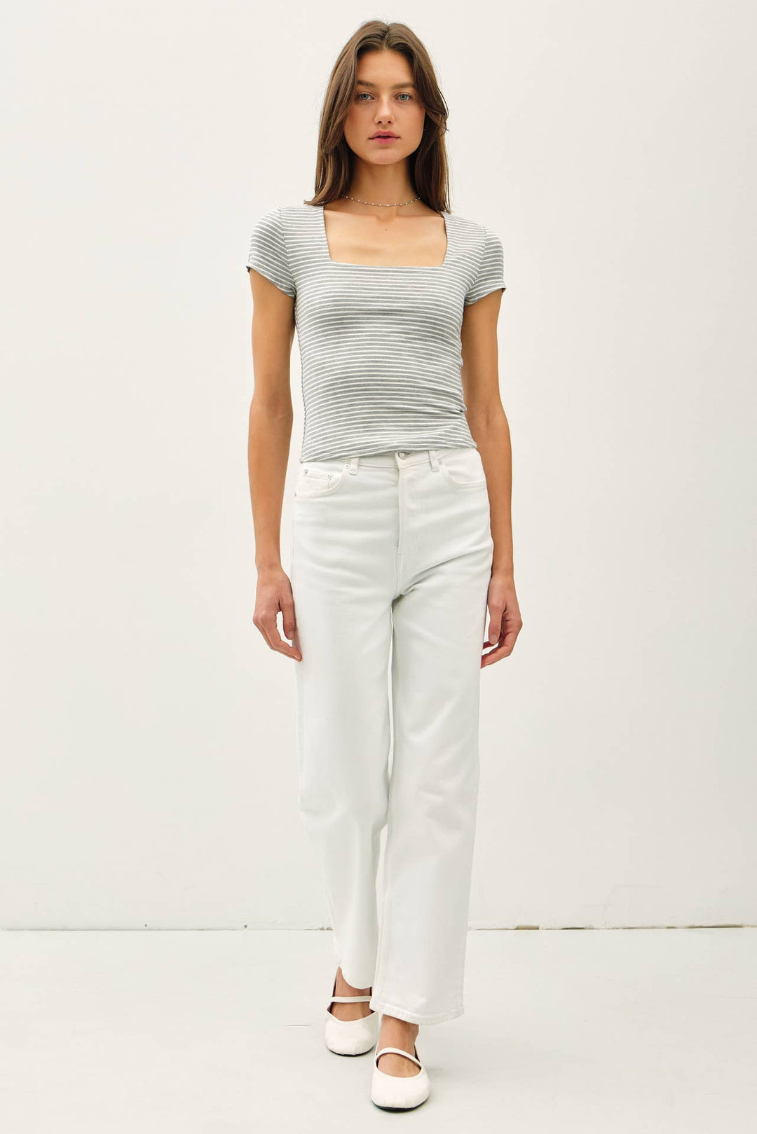 Be Cool | Ultra Soft Double Lined Striped Square Neck Top