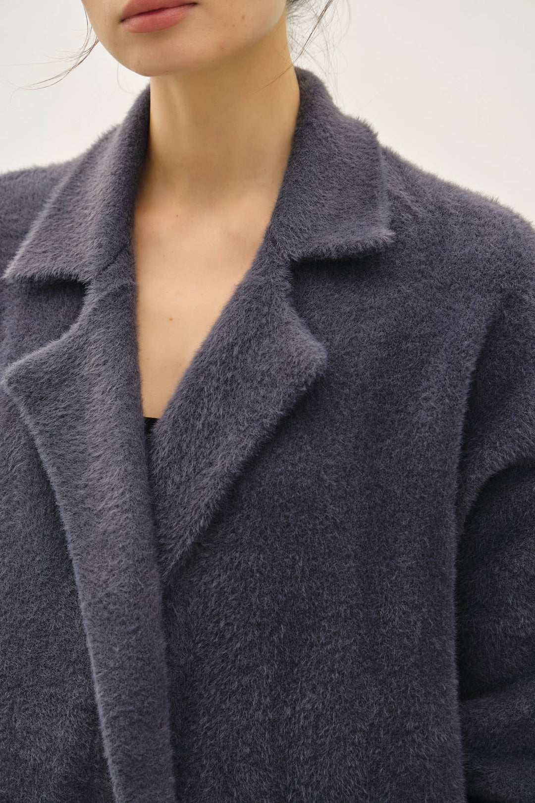 Be Cool | Long Fuzzy Notched Coatigan