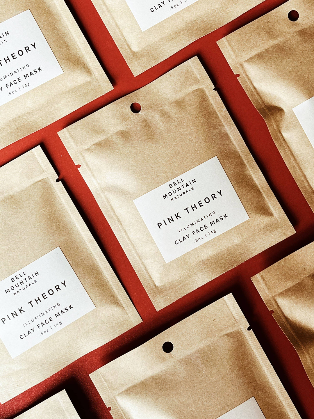 Bell Mountain Naturals | Pink Theory Clay face mask. .5 oz compostable sample pack.