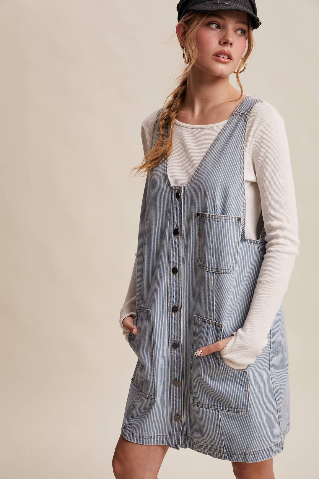 Listicle | Striped Denim Button-Front Mini Dress