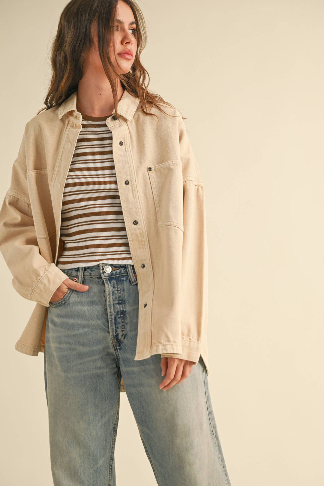 Miou Muse | Washed Snap Button Denim Shacket
