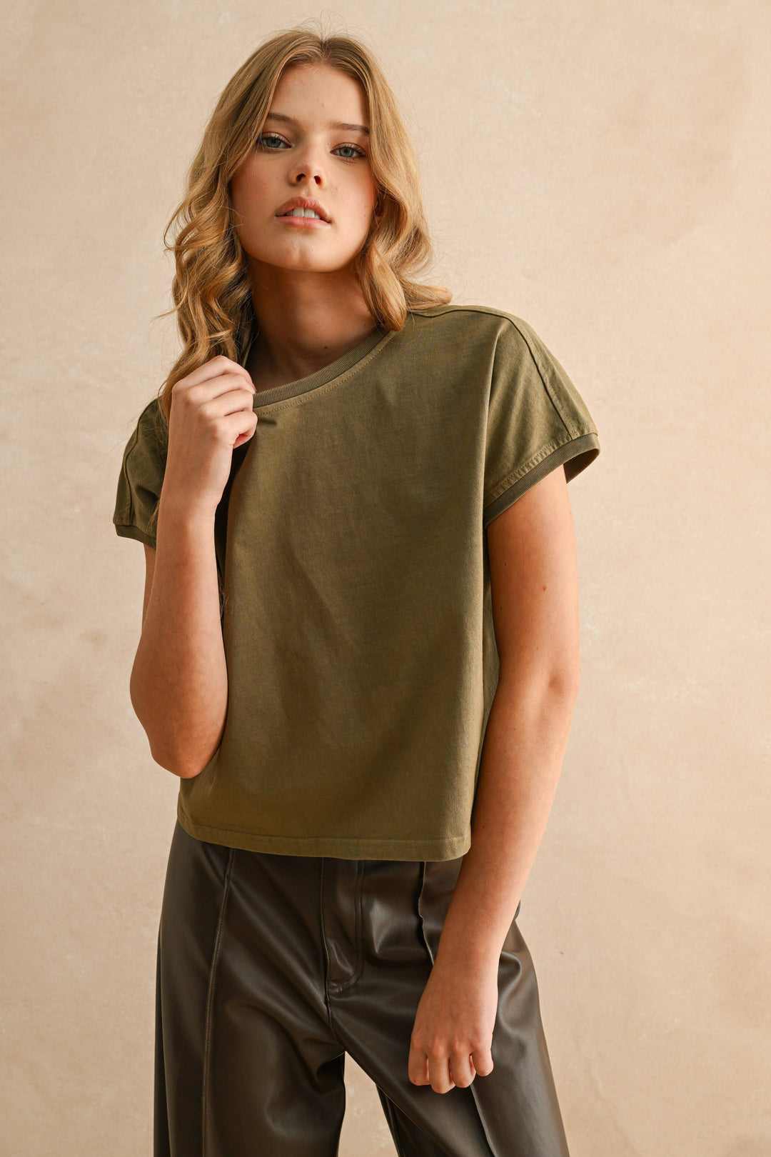 Miou Muse | Washed Short Cap Sleeve top