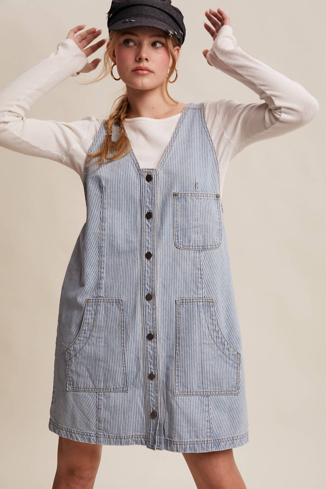 Listicle | Striped Denim Button-Front Mini Dress