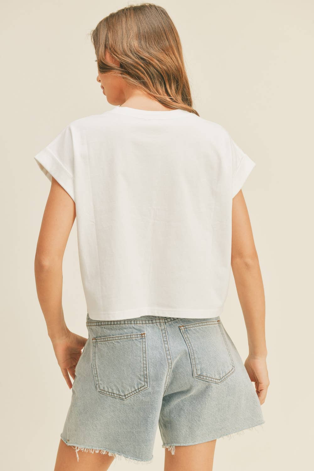 Miou Muse | Round Neck Cuffed Sleeve Top