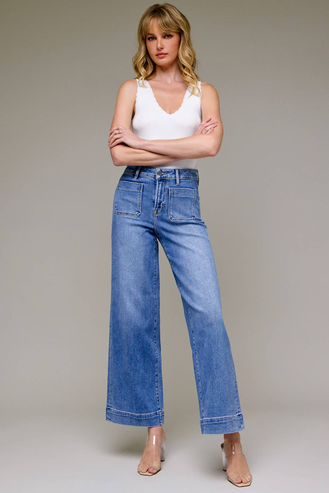 Hidden Jeans | Medium Wash Front Pocket Stretch Wide leg