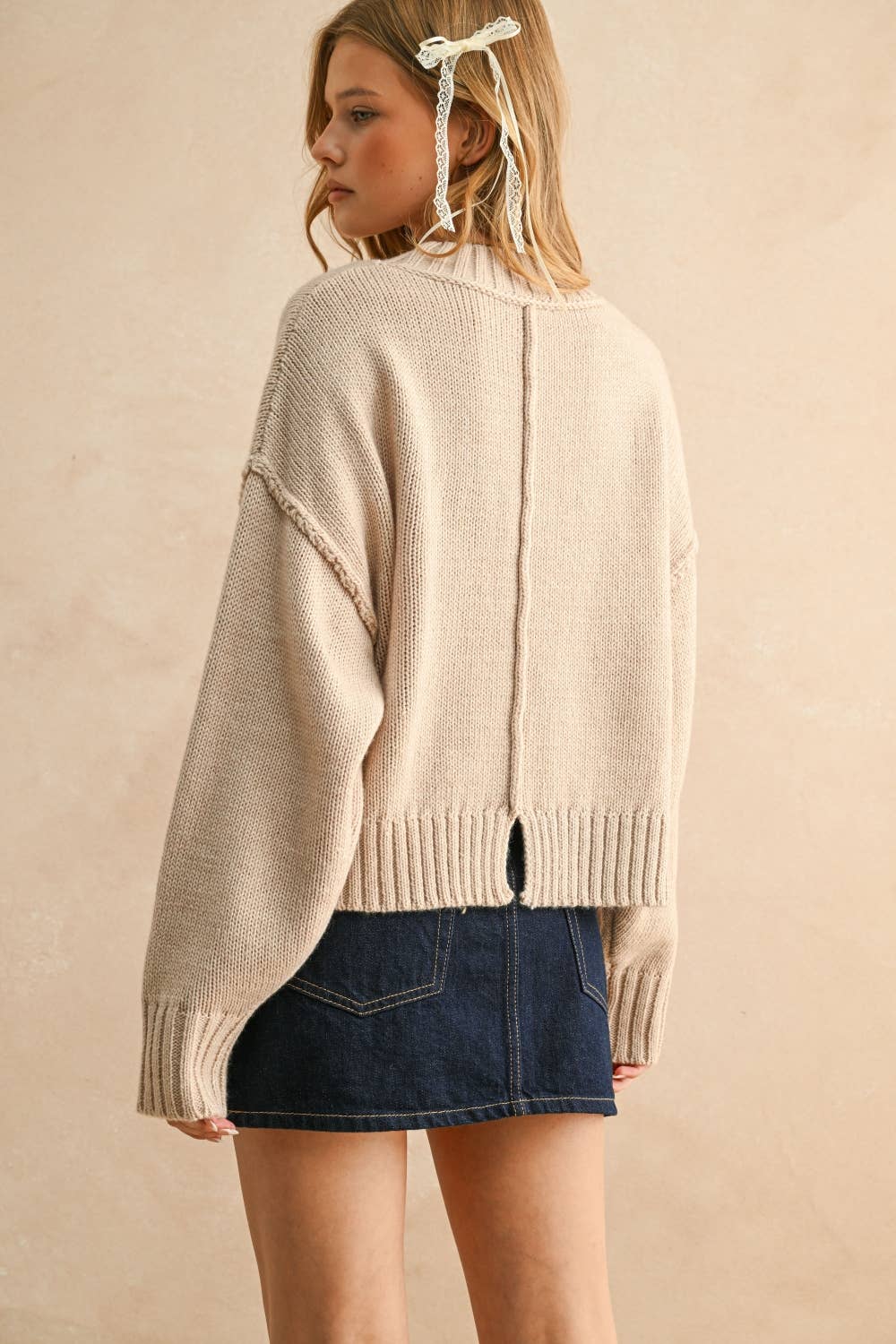 Miou Muse | Paneled and Slit Detail Sweater