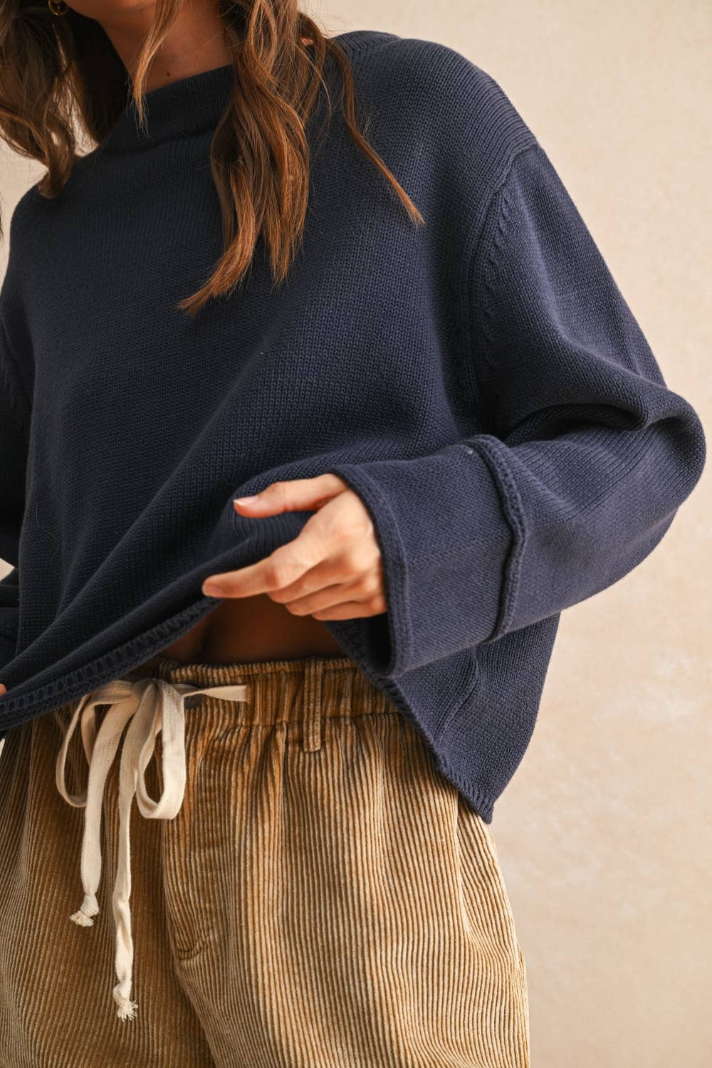 Miou Muse | Mock Neck Cotton Sweater