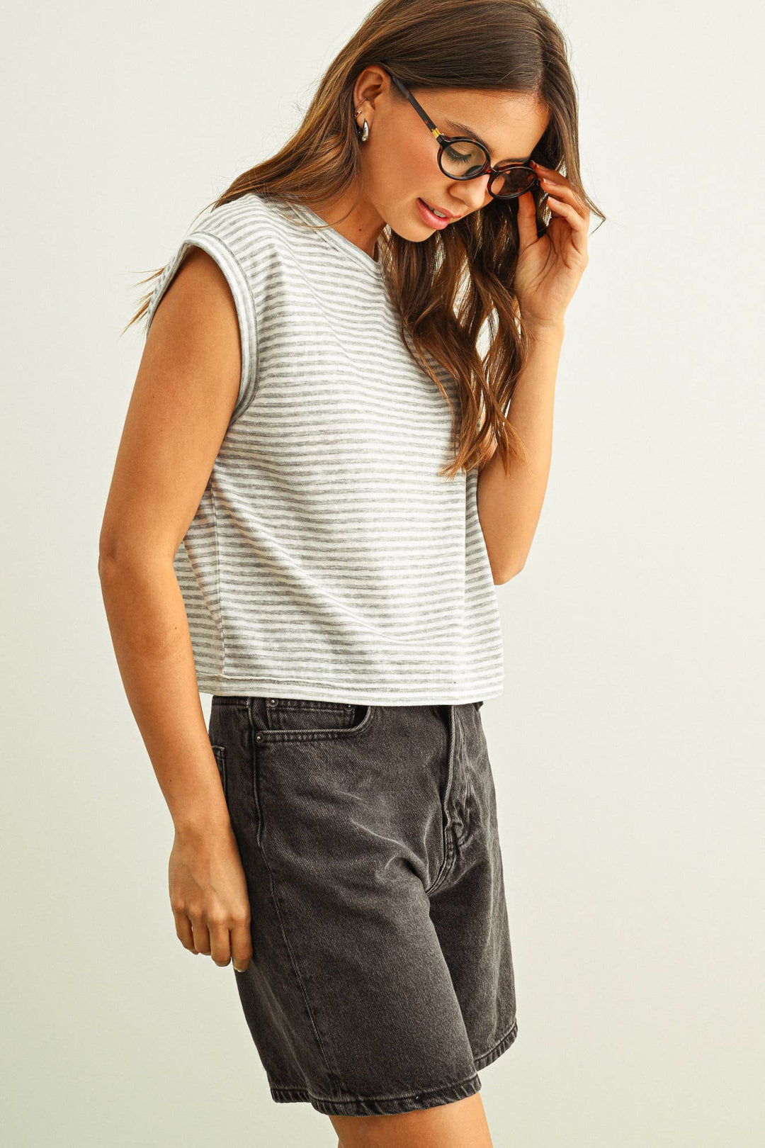 Miou Muse | Stripe Pattern Slub Top