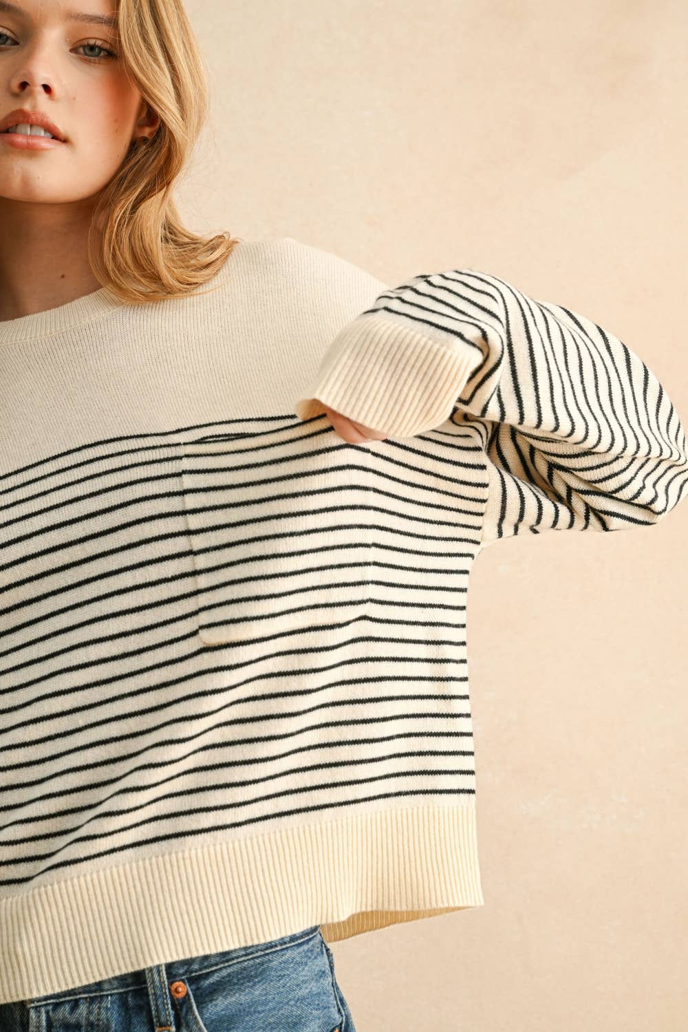 Miou Muse | Stripe Pattern Sweater Top