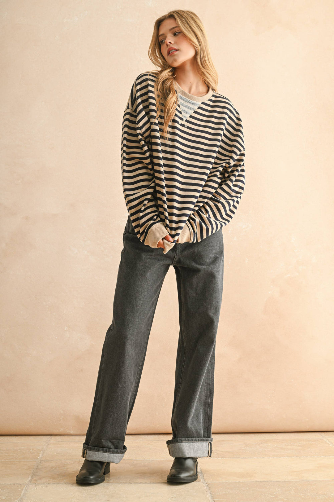 Miou Muse | Striped Knitted Long Sleeve Pullover
