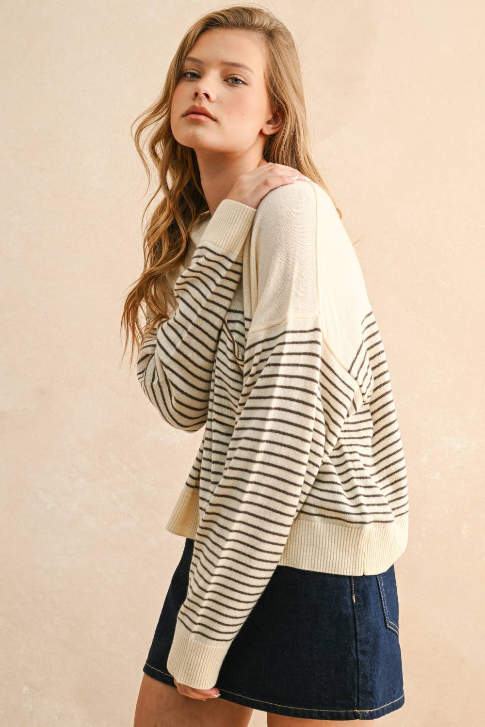 Miou Muse | Stripe Pattern Sweater Top