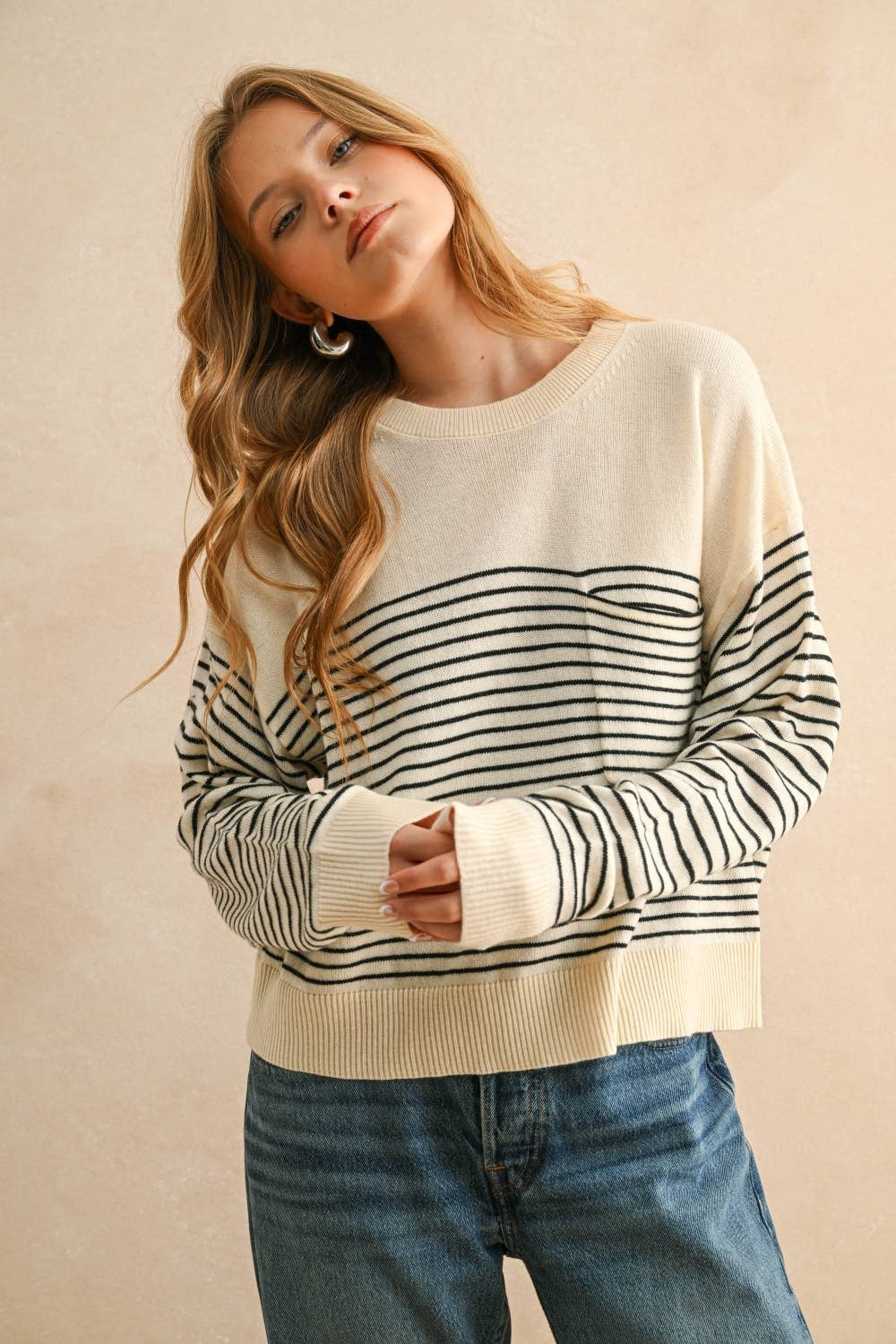 Miou Muse | Stripe Pattern Sweater Top