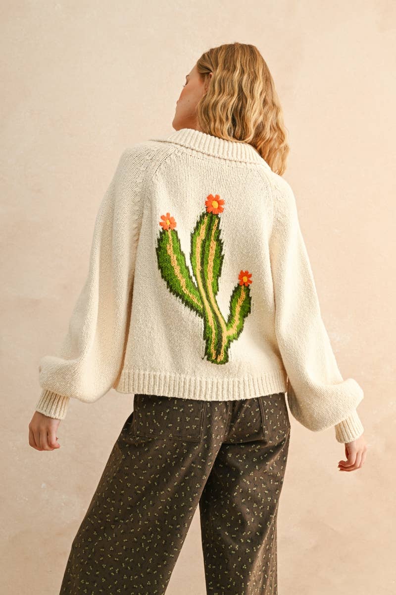 Miou Muse |  Cactus Button Front Sweater Cardigan