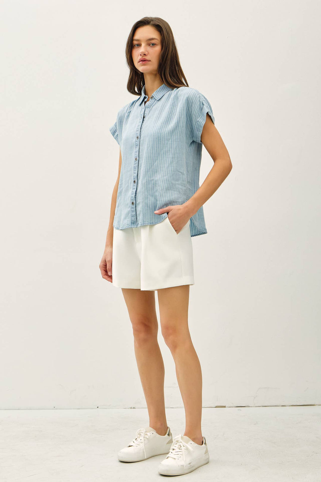 Be Cool | Tencel Button Up Striped Top