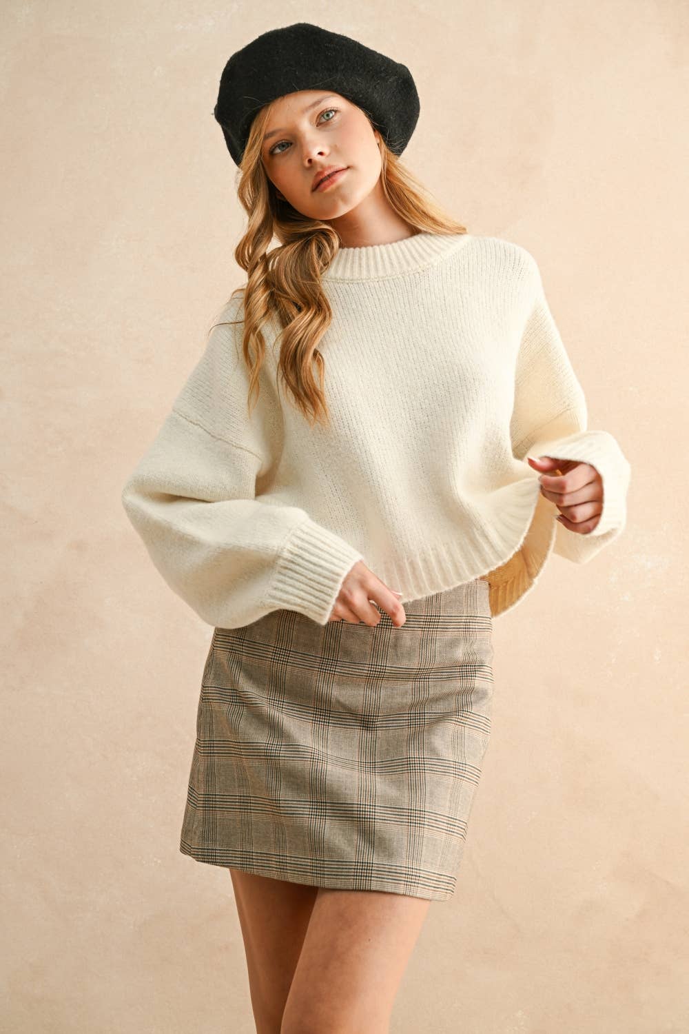 Miou Muse | Round Neck Simple Sweater Top