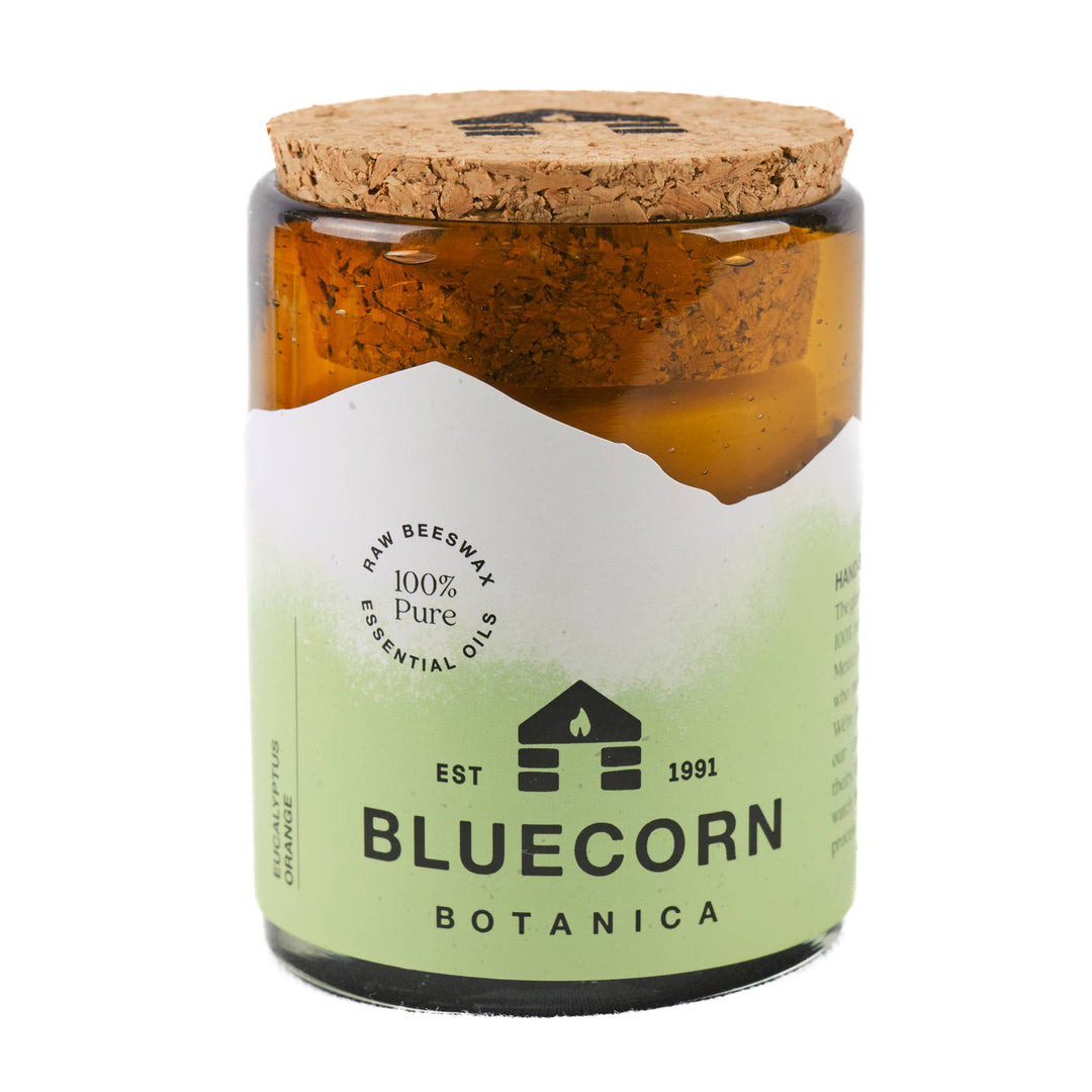 Bluecorn Candles | Scented Beeswax Candles - Pure Essential Oils - Blown Glass Holders