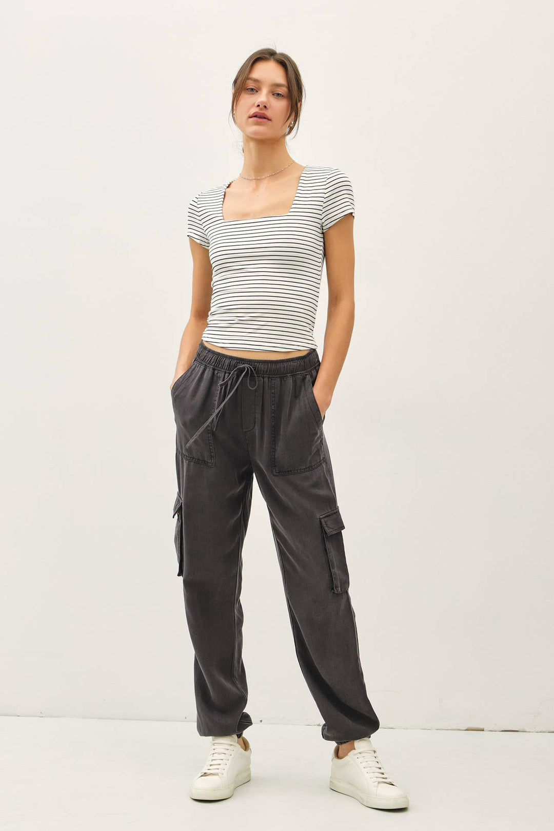 Be Cool | Ultra Soft Double Lined Striped Square Neck Top