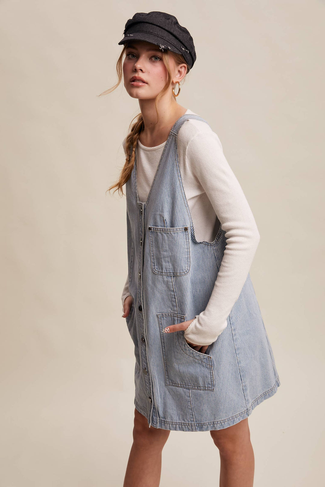 Listicle | Striped Denim Button-Front Mini Dress