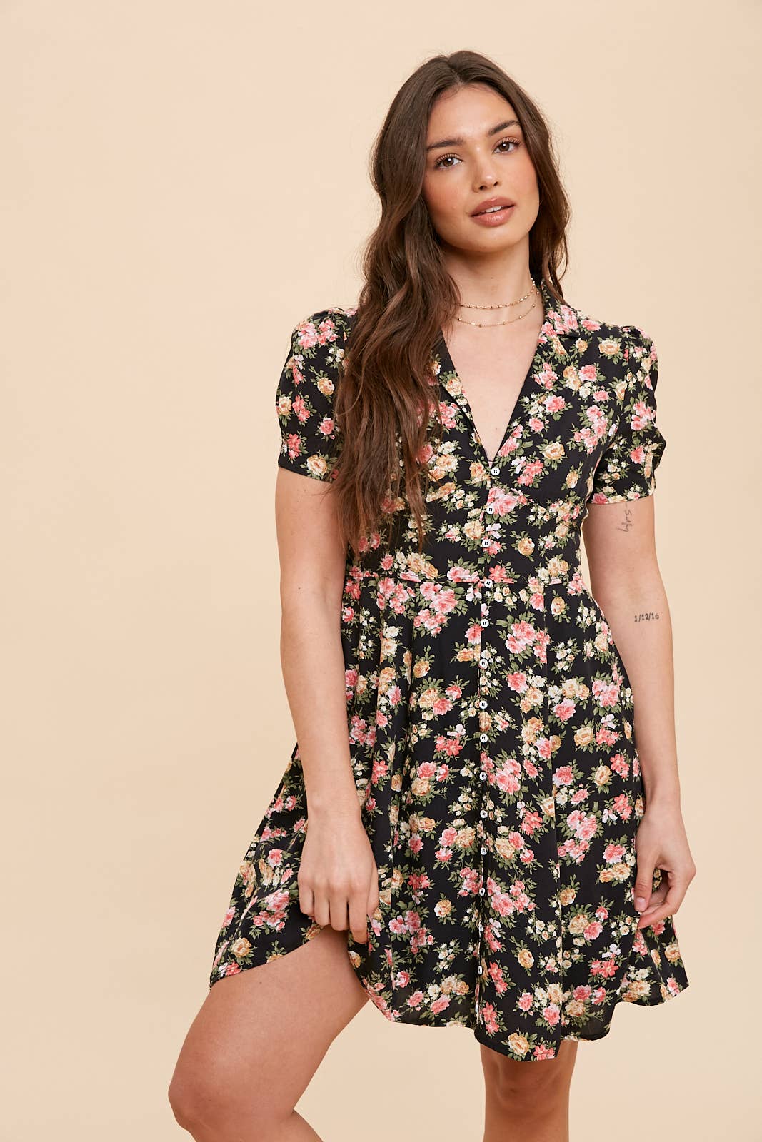 In Loom | Collard Button Down Floral Mini Dress