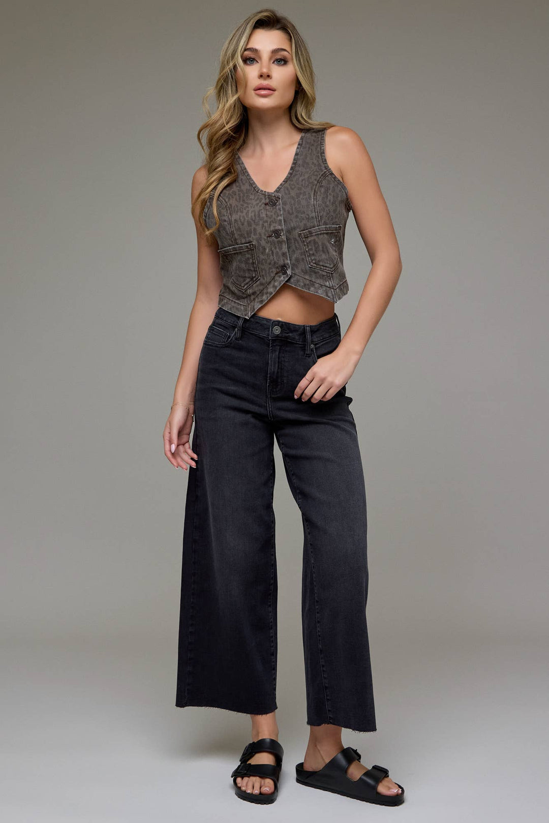 Hidden jeans | Black Clean Cropped Wide Leg