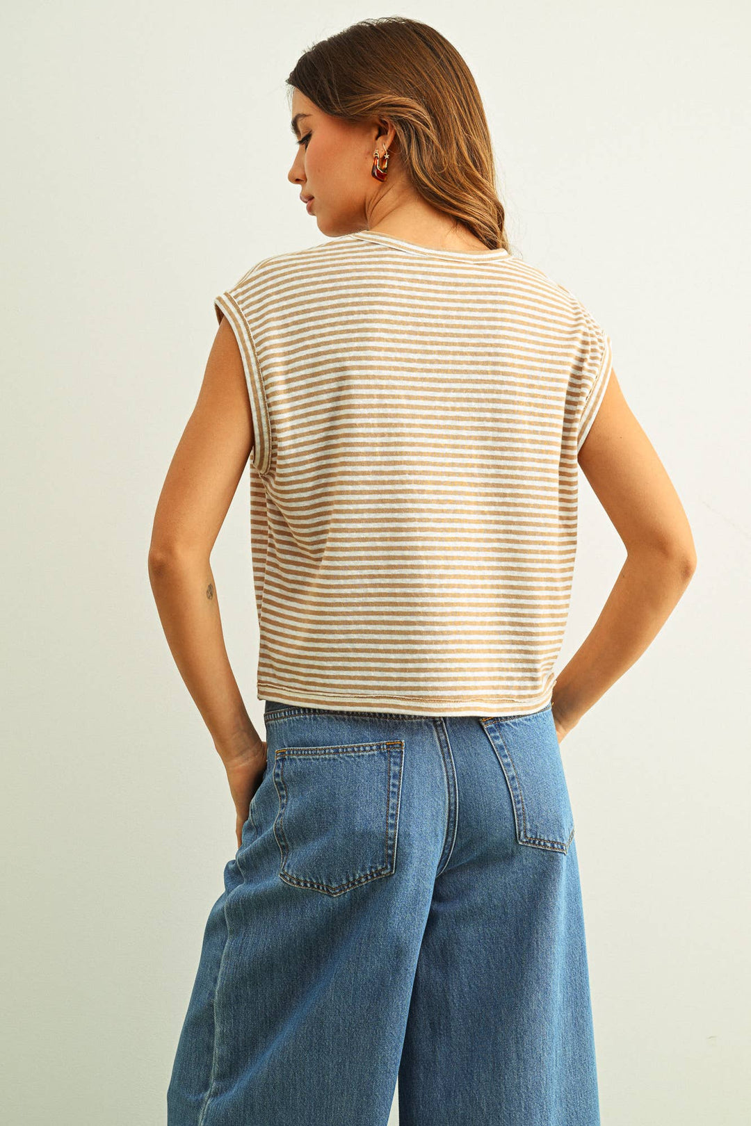 Miou Muse | Stripe Pattern Slub Top